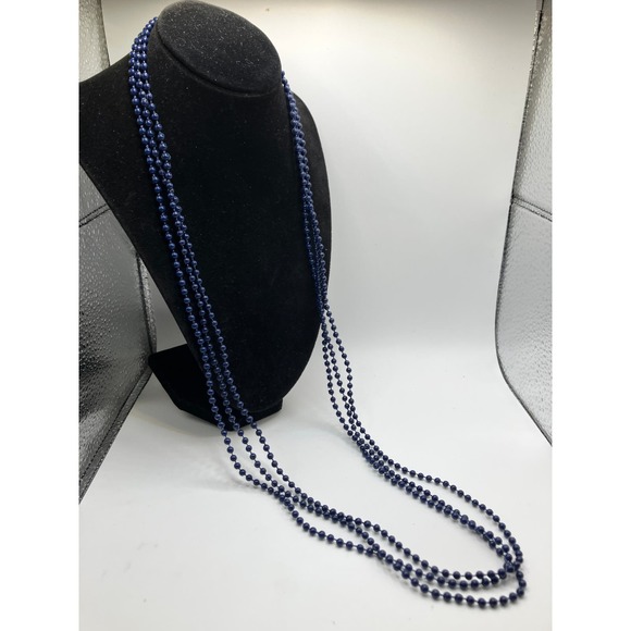 Vintage 3 Navy Blue Mini Beaded 17.75 Inch Long Necklace! - Picture 5 of 5